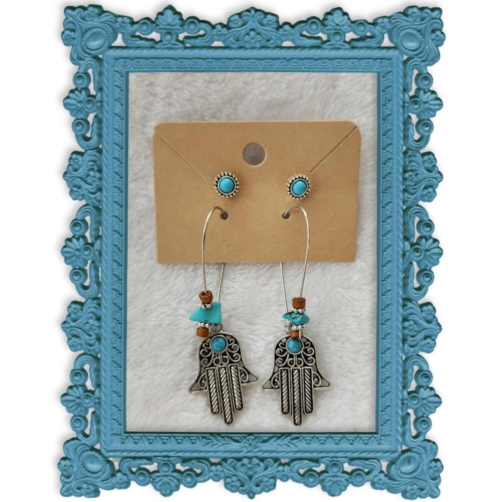 Beaded Silver Hamsa Hand Earrings - image 2